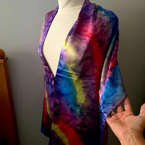 Long 2 sides Silk Scarf one with Flores and other in watercolor New
